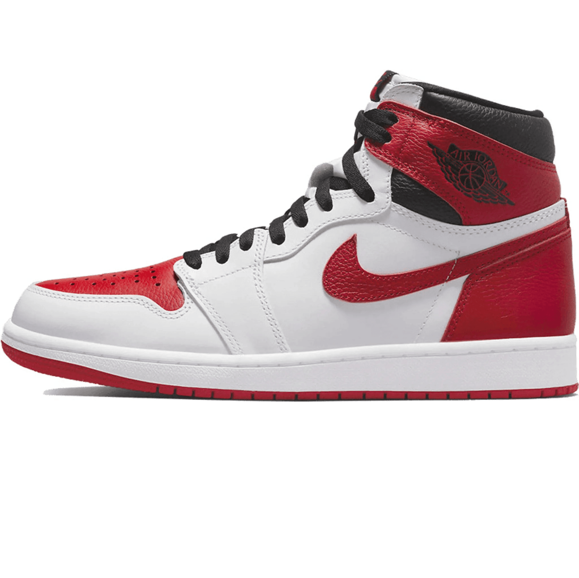 Nike Air Jordan 1 Retro High Heritage Sneakers Sneakerd in white, red, and black featuring a classic design and high-top silhouette.