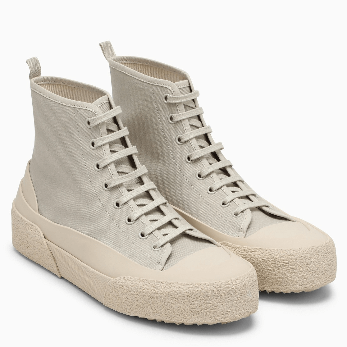 sneaker alta Studio Nicholson in canvas tortora con suola in gomma e chiusura con stringhe