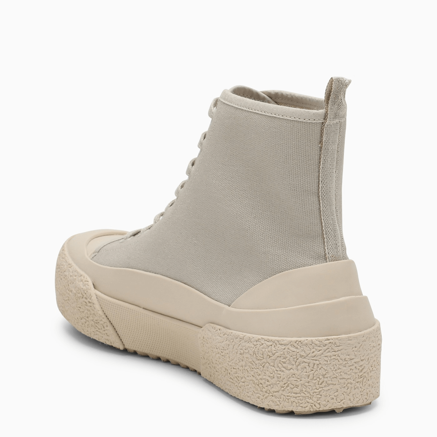 sneaker alta Studio Nicholson vista laterale posteriore in canvas tortora con suola in gomma