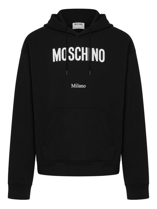 Moschino Felpa 180Y10X00X100 - Confort, felpa nera con logo Moschino e Milano, design contemporaneo e comfort.