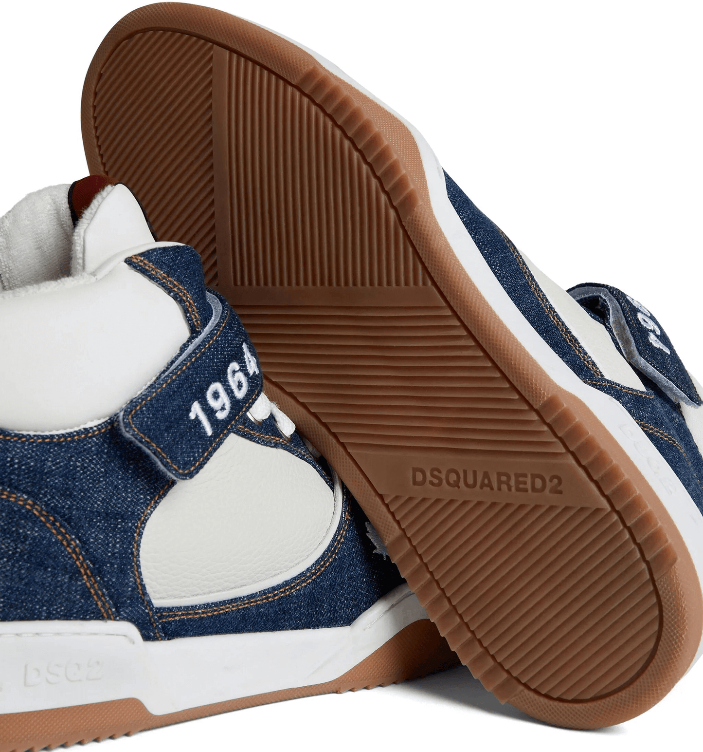 DSQUARED2 Spiker high top sneakers showing the sole and side detail in denim and leather.