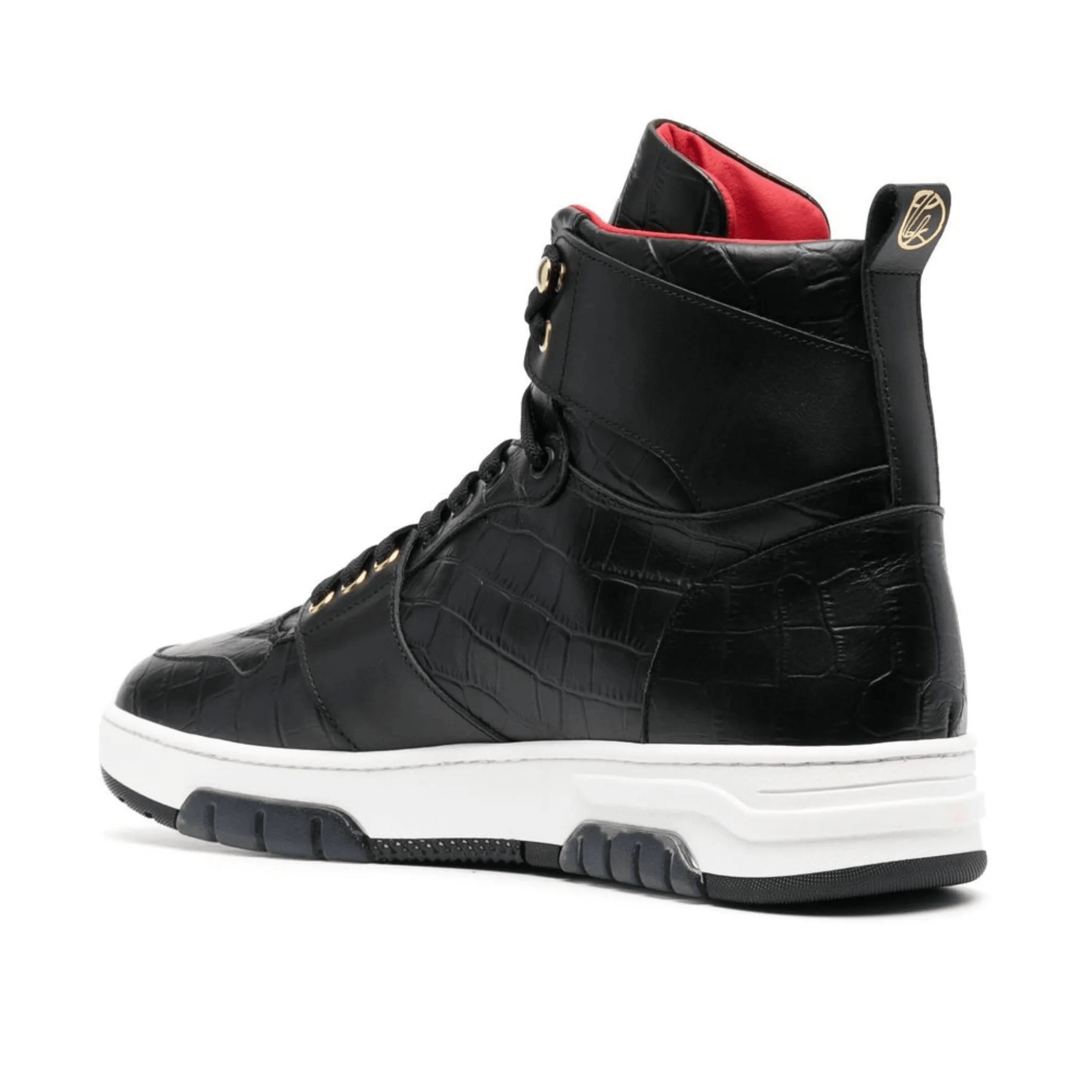 Nero high-top sneakers 275F5R01F100 featuring a black crocodile leather design and stylish red interior.