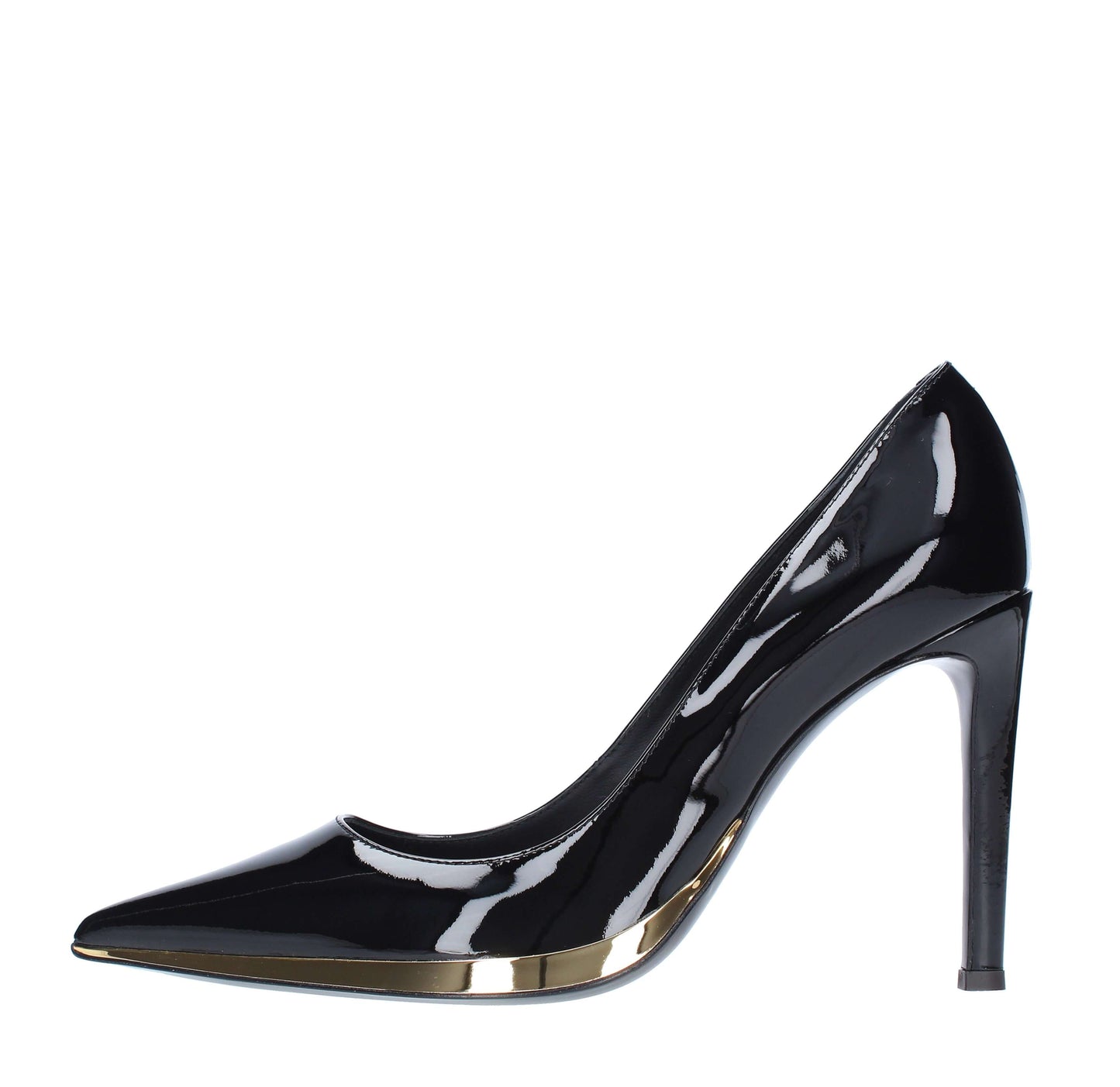 Decolleté in vernice (Nero) 300GN00V200, scarpa elegante nera con tacco alto e dettagli in oro.