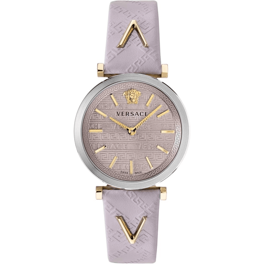 Versace luxury watch 490MNTOROL3D with light pink strap and elegant gold accents
