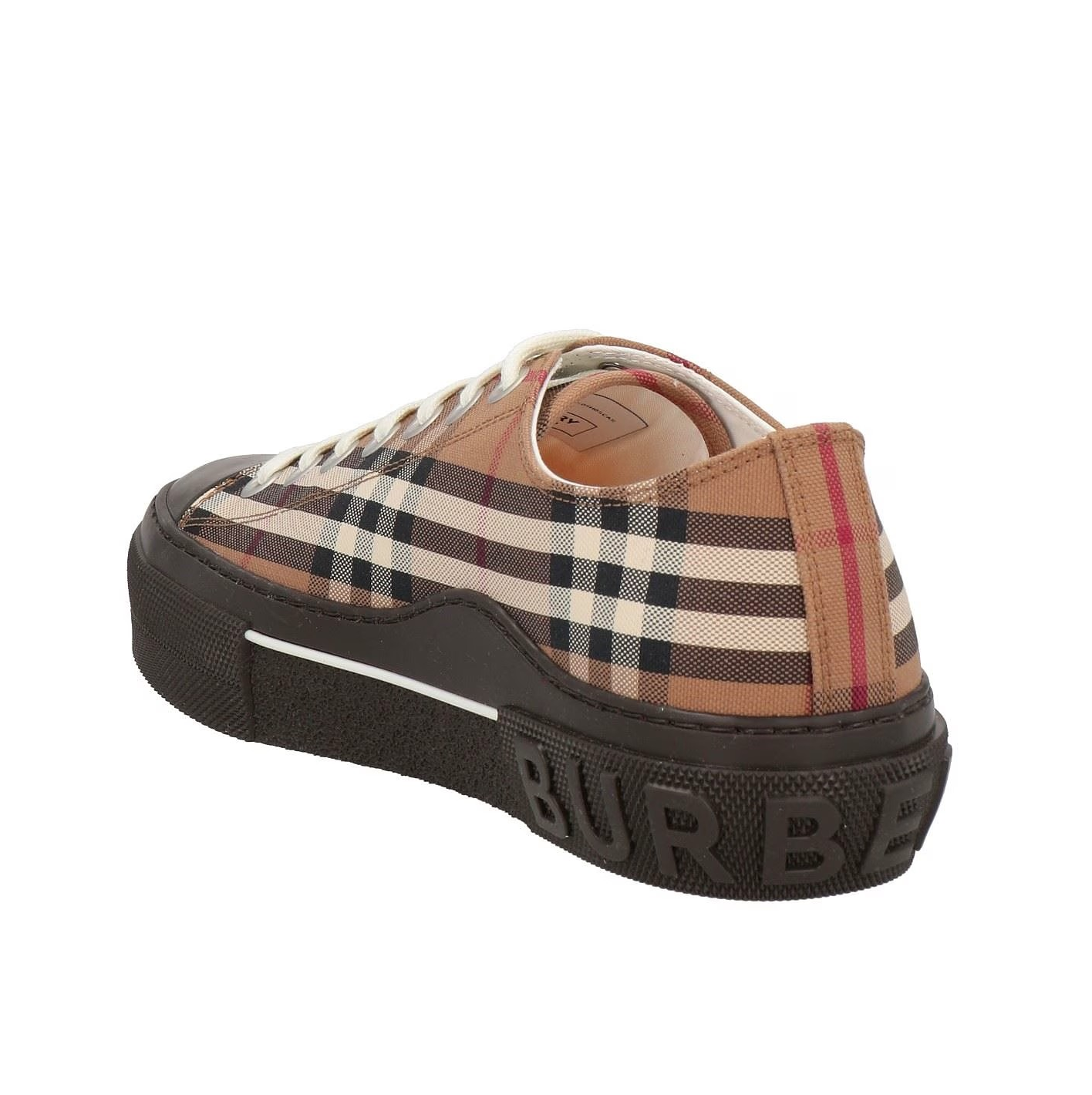 sneakers alte e basse Burberry in tela stampata con suola in gomma nera e chiusura con lacci bianchi
