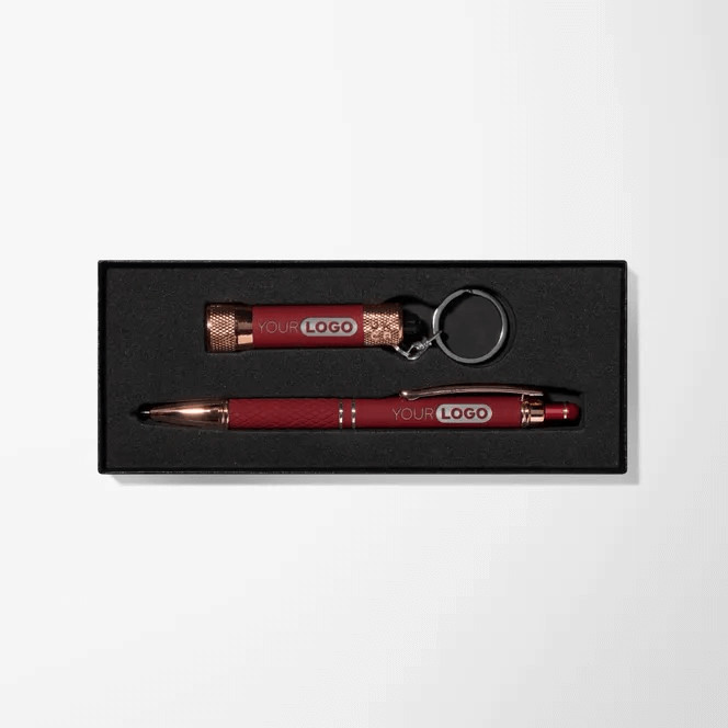 Penna regalo penna personalizzata in set regalo con portachiavi e confezione elegante.