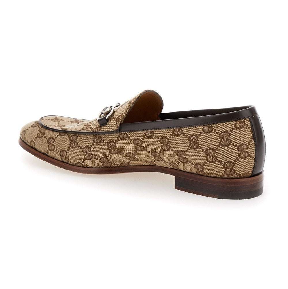 Mocassini Gucci eleganti 890G3D00Z100, scarpa beige ed ebano con punta tonda e design raffinato